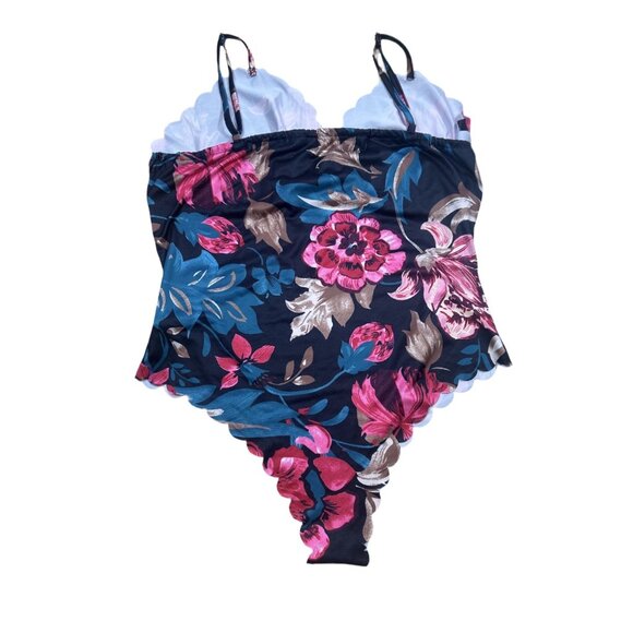 Floral Print Scallop Edge Bodysuit Multicolor Size S - Picture 2 of 5